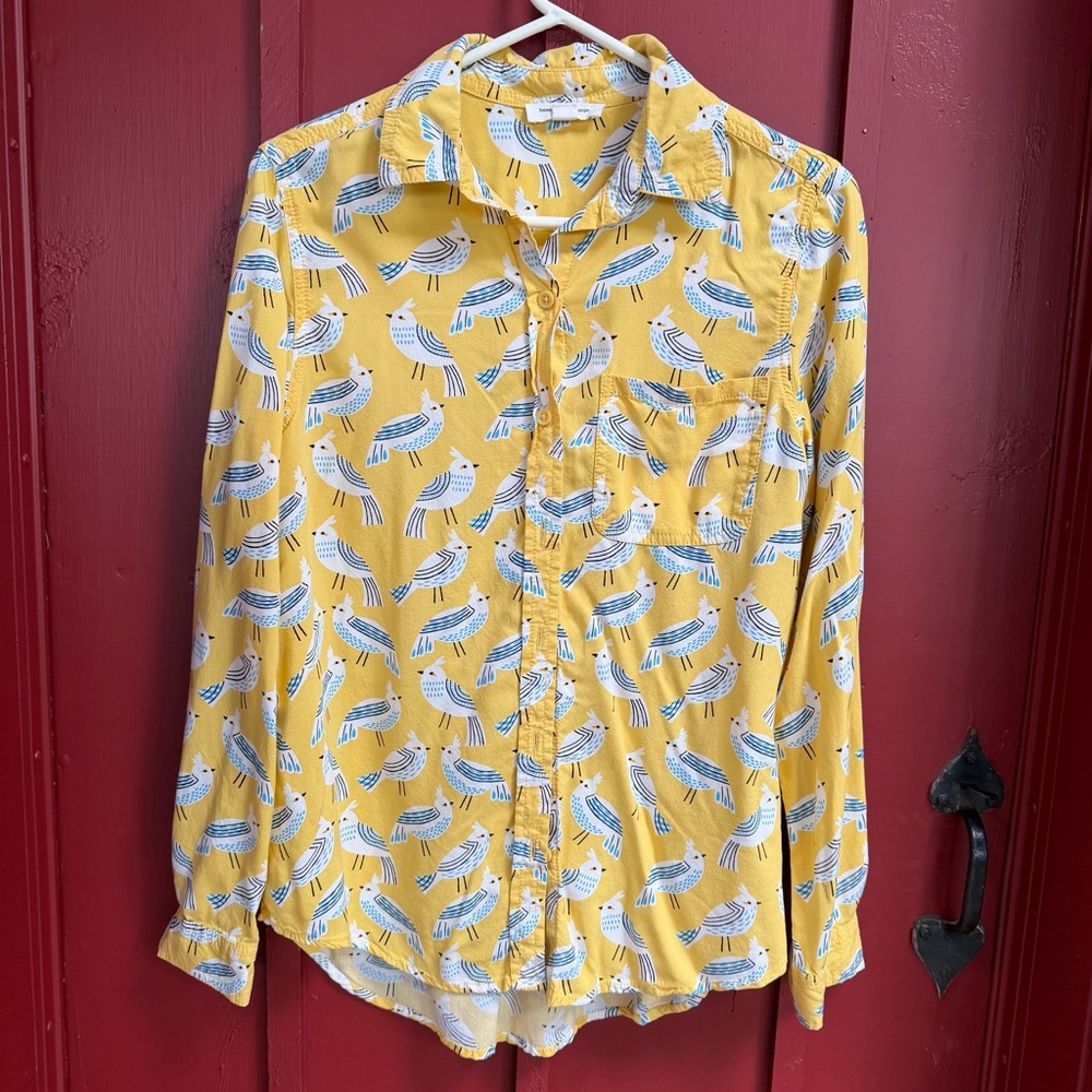 beachlunchlounge Yellow Bird-Print Button-Down Shirt